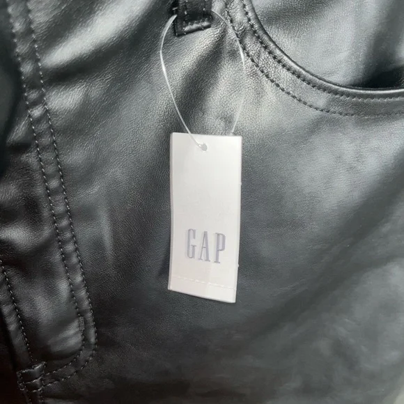 Woman’s Gap Faux leather vintage slim high rise pants. Size 32/ 14 Regular Black - Picture 8 of 14